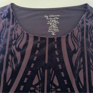 Chico's Ladies Size 2 Purple Long Sleeve Pullover Top Tunic Nylon Velour Design